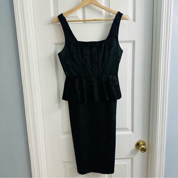 Alice + Olivia Dress Mini Peplum Black Velvet Floral Academia Business 6 Small - Picture 4 of 10